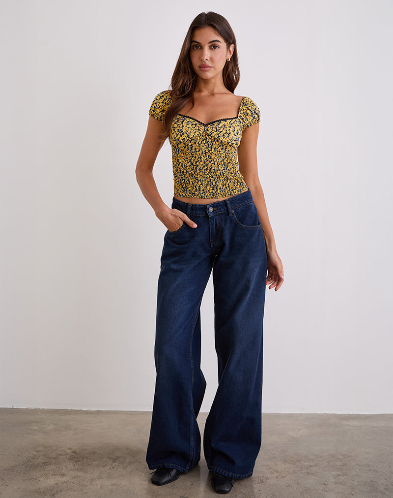 Top con manica a cappuccio Shizu in Mini Bloom Yellow