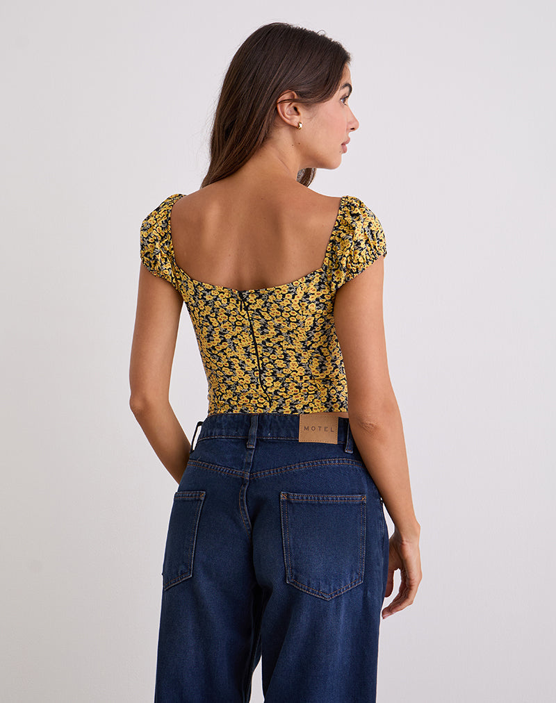 Immagine di Shizu Top con manica a cappuccio in Mini Bloom Yellow