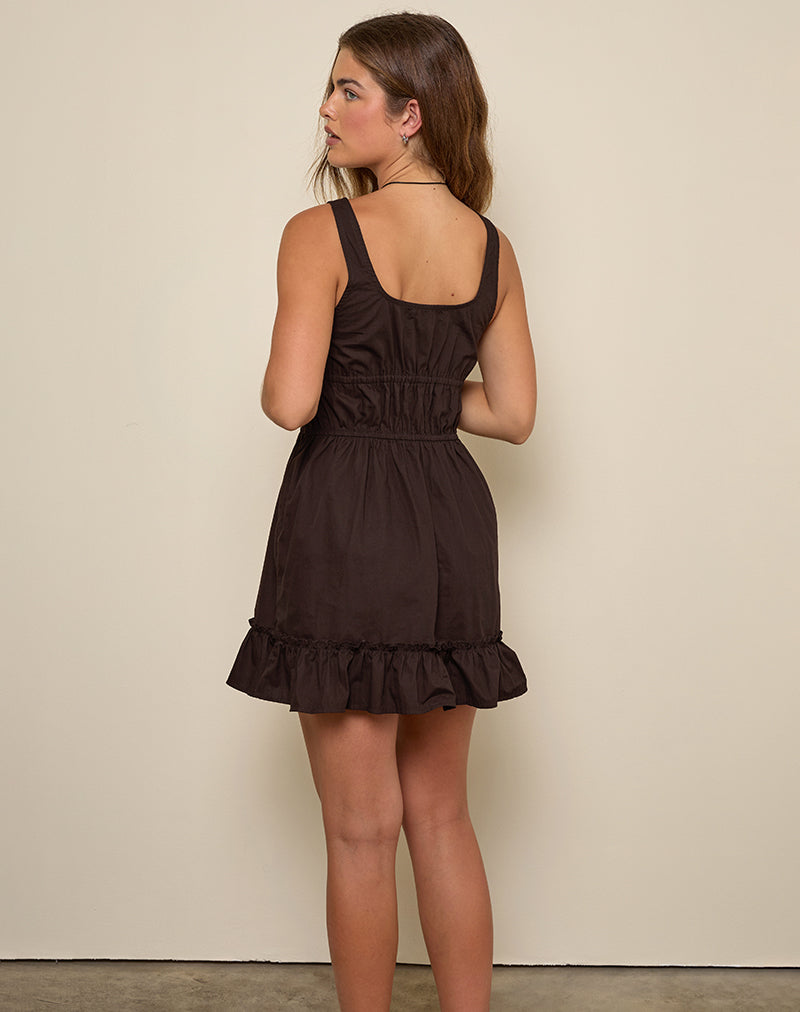 Immagine di Shoyo Frill Mini Dress in Bitter Chocolate
