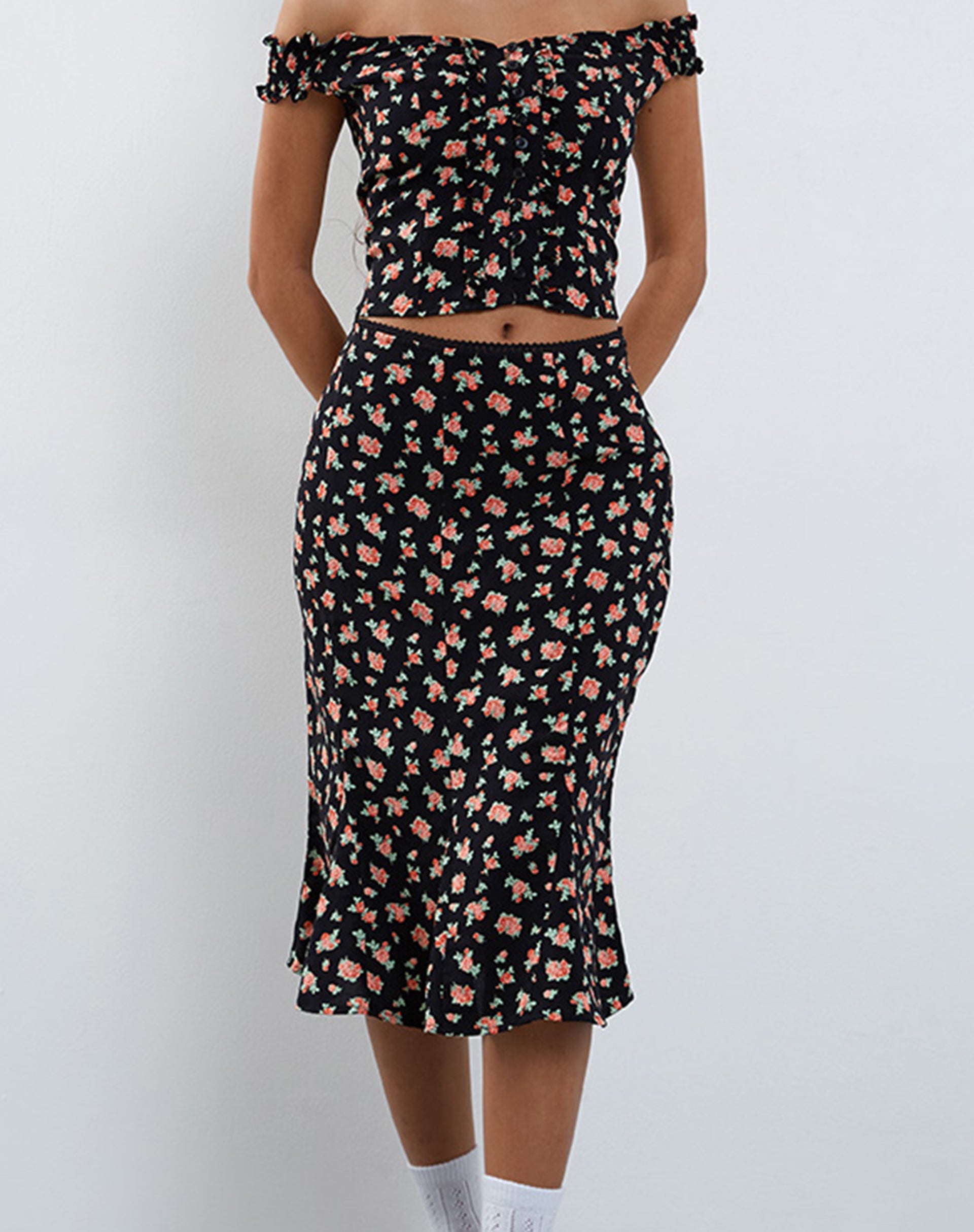 Immagine di Sima Midi Skirt in Flowing Rose Nero
