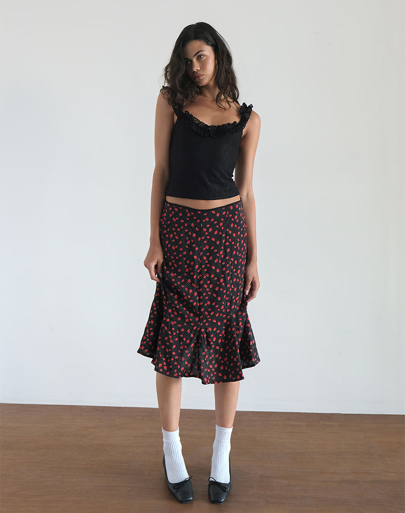 Immagine di Sima Midi Skirt in Strawberry Polka Nero