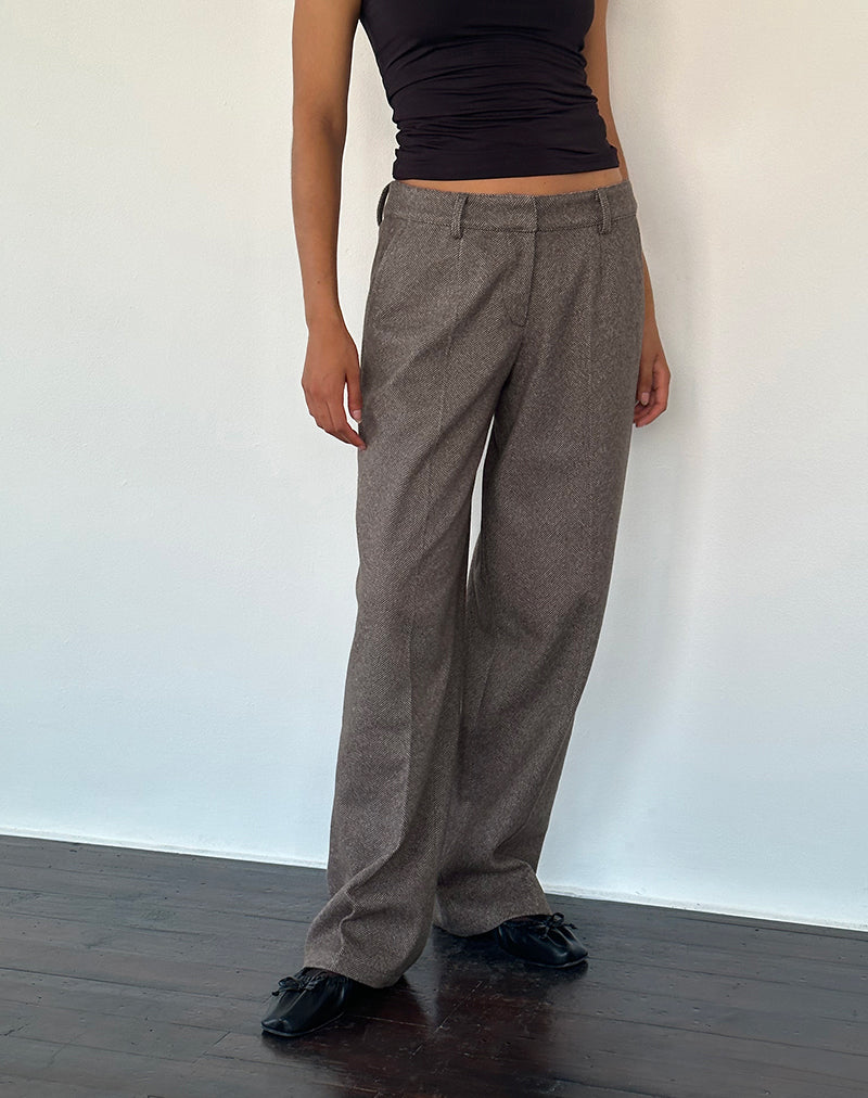 Immagine di Sirkia Pantaloni sartoriali a vita bassa in lana marrone scuro