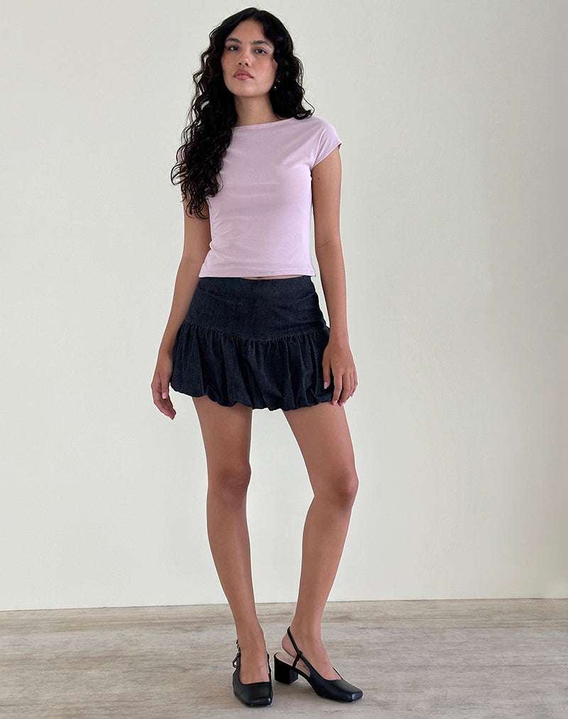 Immagine di Sisila Puffball Mini Gonna in Chambray Indigo