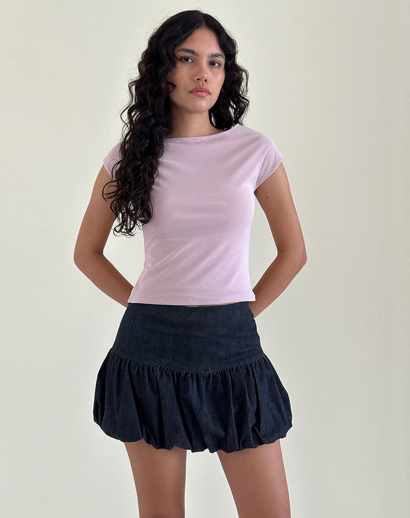 Immagine di Sisila Puffball Mini Gonna in Chambray Indigo