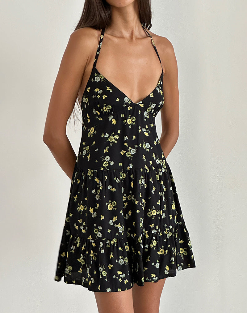 Mini abito Siskana in nero limone e lime