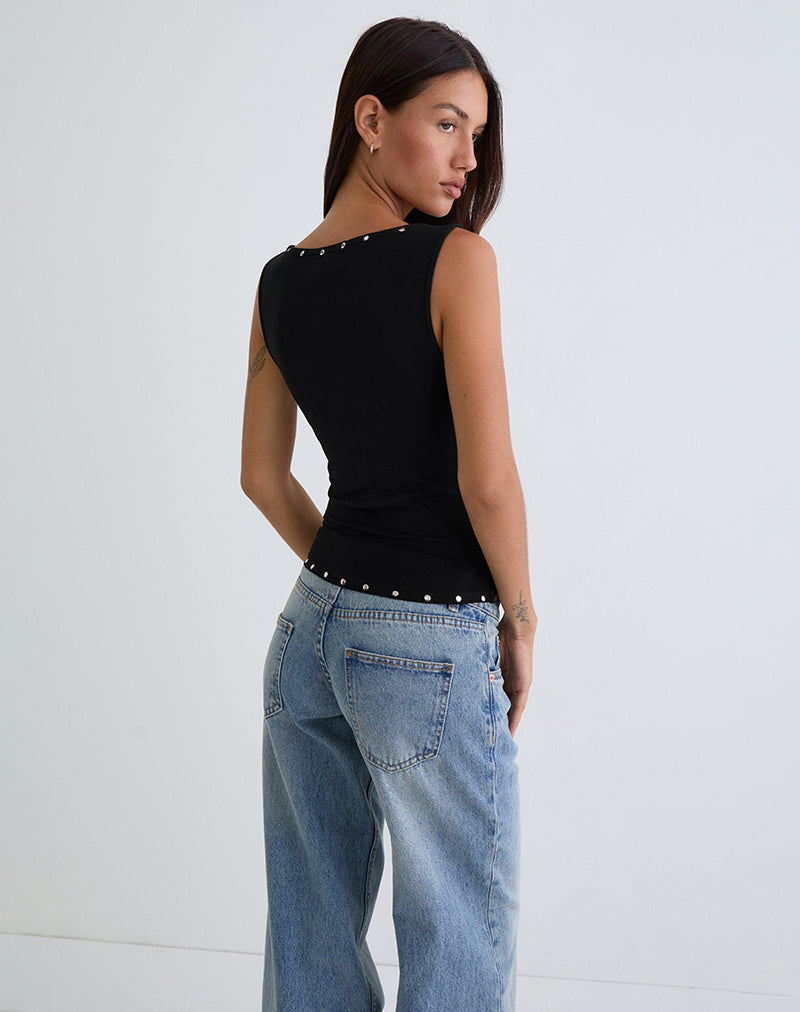 Immagine di Slater Top borchiato in jersey di rayon nero