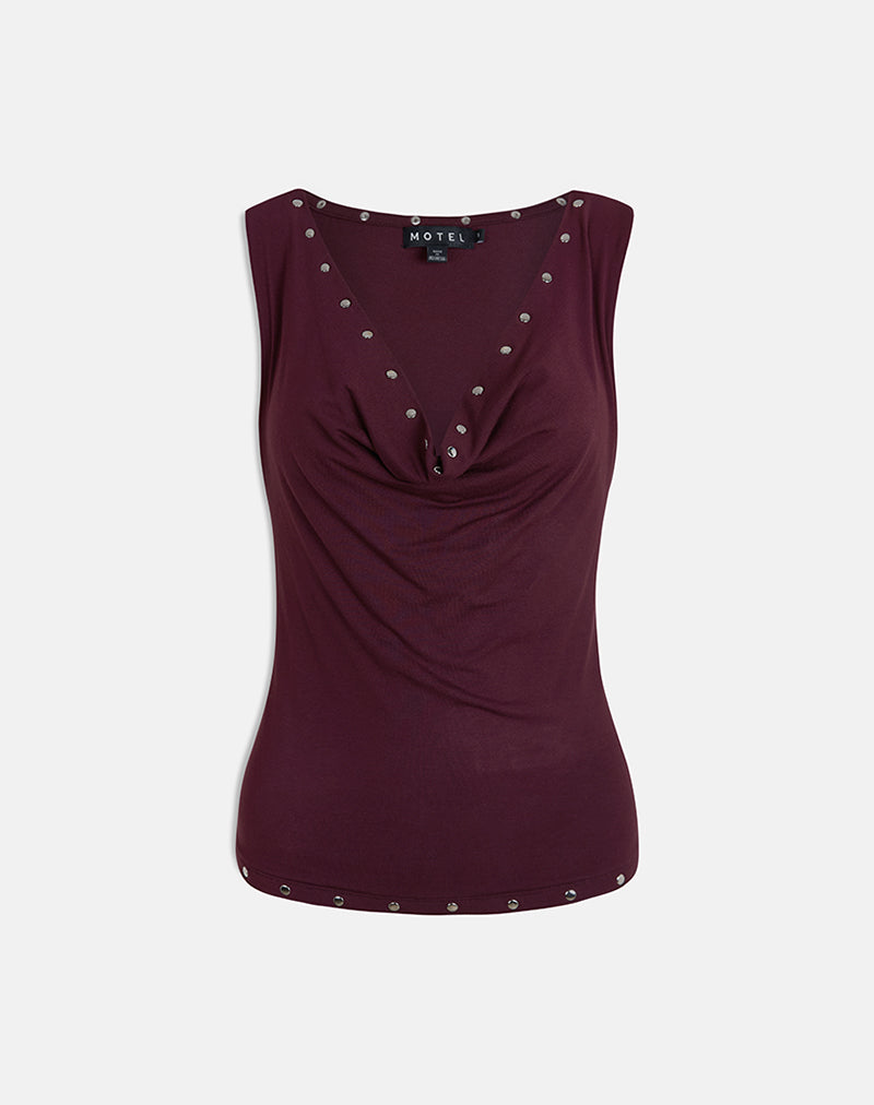 Immagine di Slater Top borchiato in jersey di rayon prugna scuro