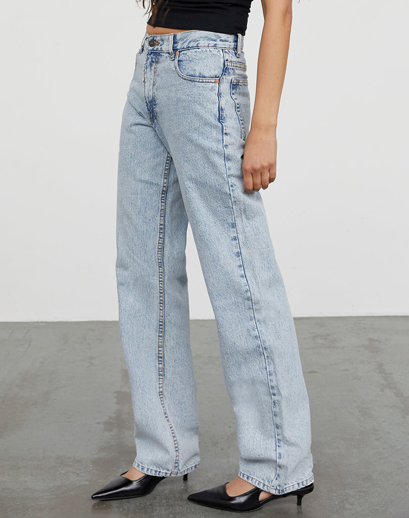 Jeans paralleli slim a vita media con lavaggio chiaro anni '80