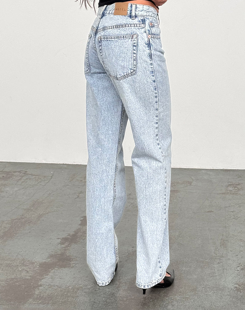 Immagine di Jeans paralleli slim a vita media con lavaggio chiaro anni '80