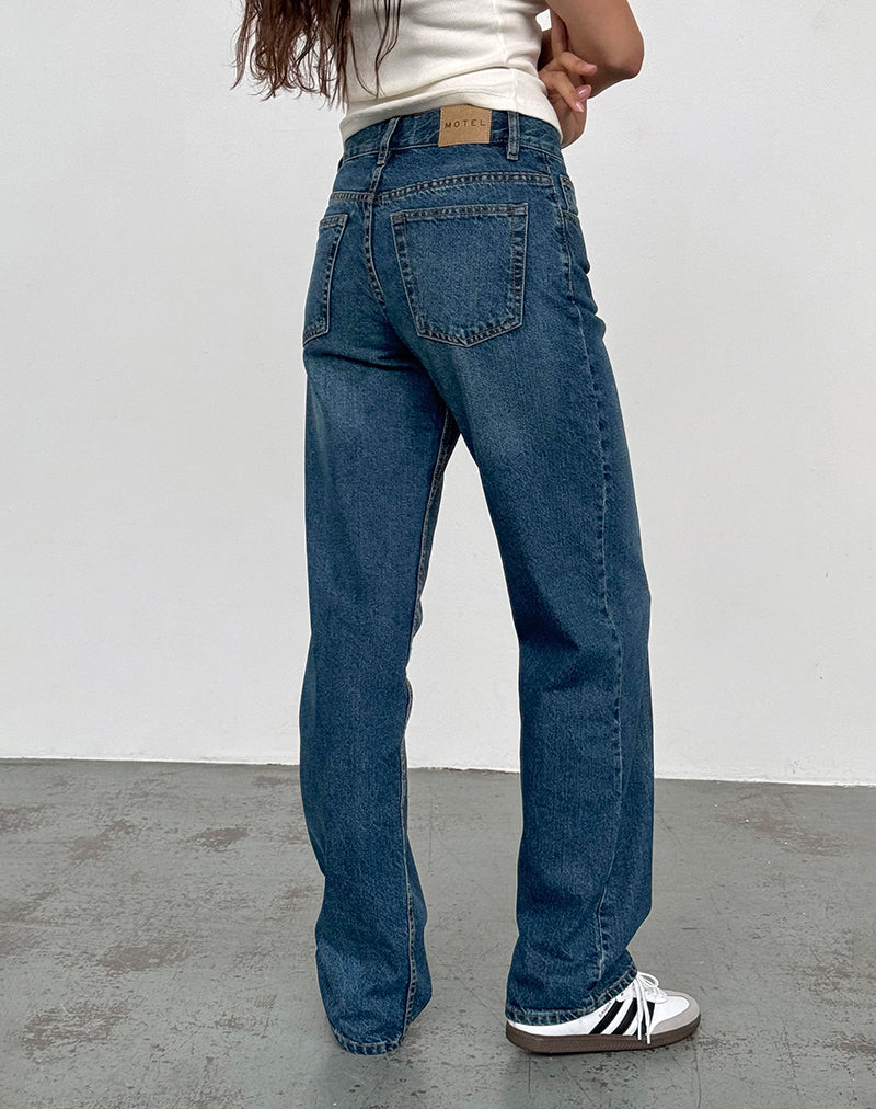 Immagine dei jeans paralleli slim a vita bassa in blu medio Usato