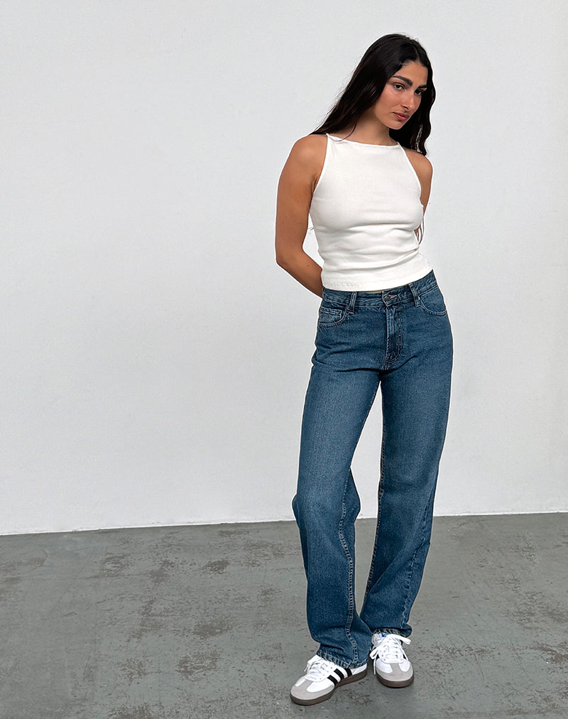 Immagine dei jeans paralleli slim a vita bassa in blu medio Usato