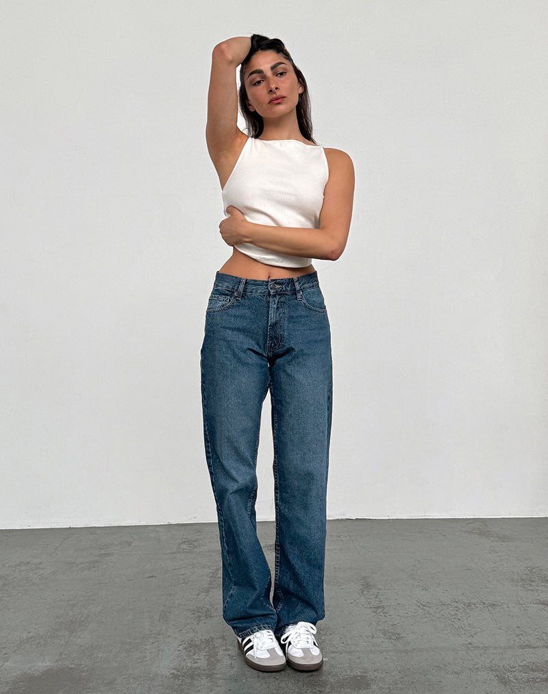 Jeans paralleli slim a vita media in blu medio Usato