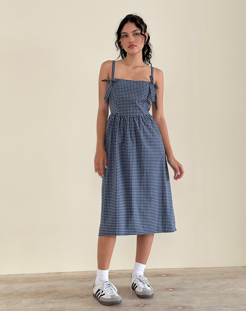 Immagine di Sloane Midi Dress in Mini Blu Scuro Gingham