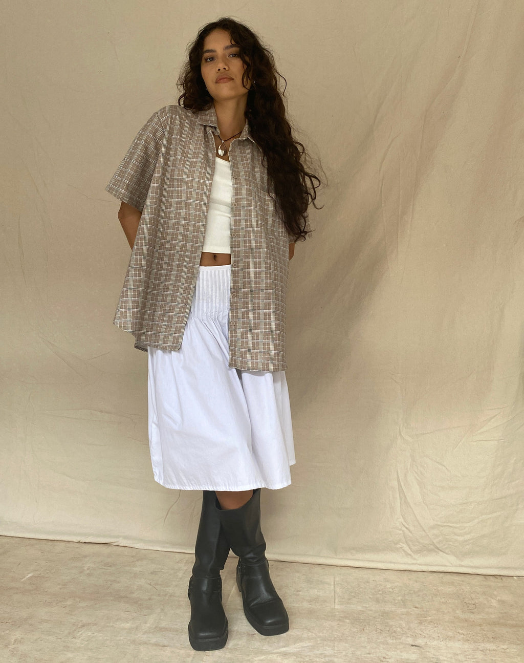 Smith - Camicia a maniche corte a quadri color taupe