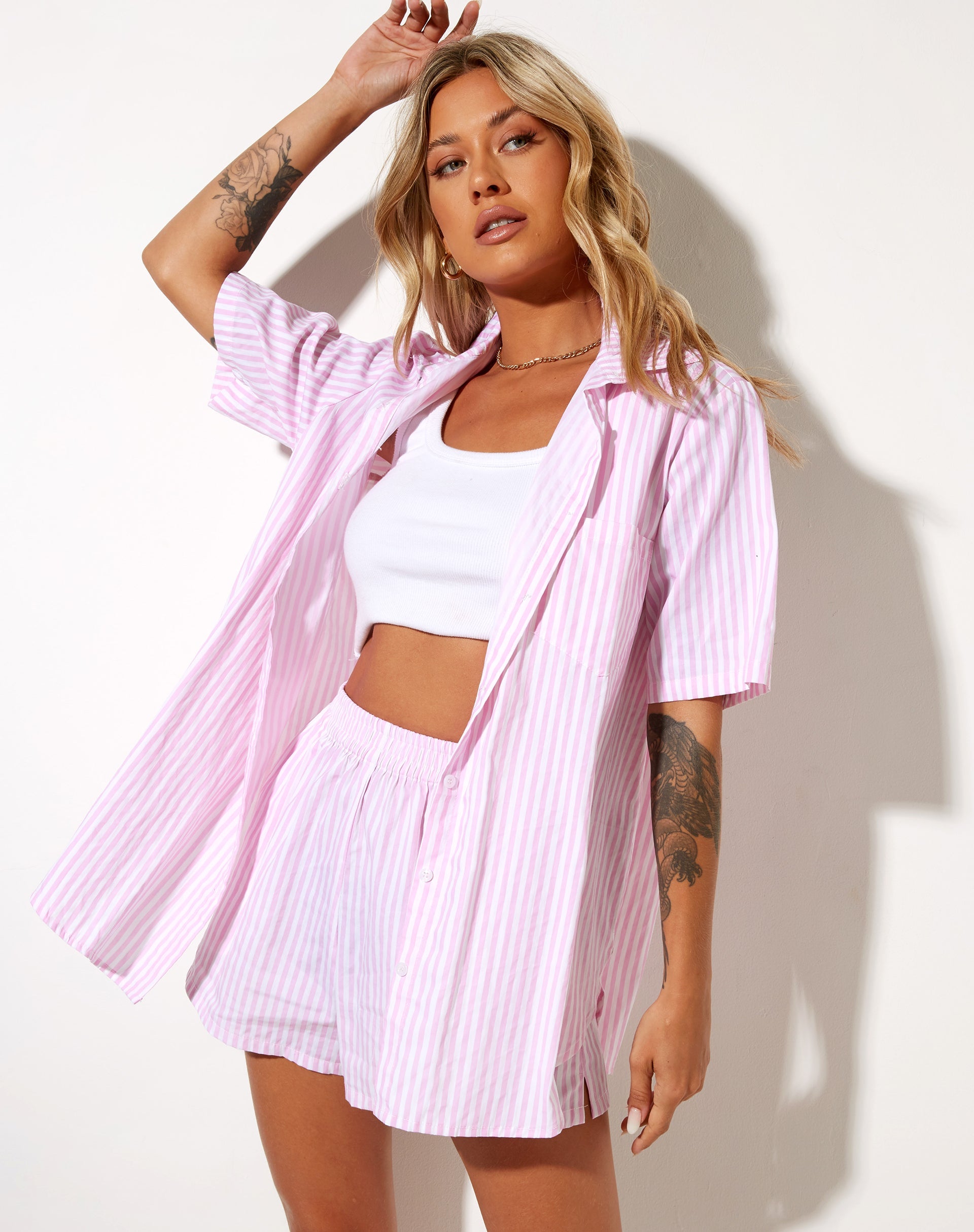 Immagine di Smith Camicia a maniche corte a righe verticali rosa e bianche