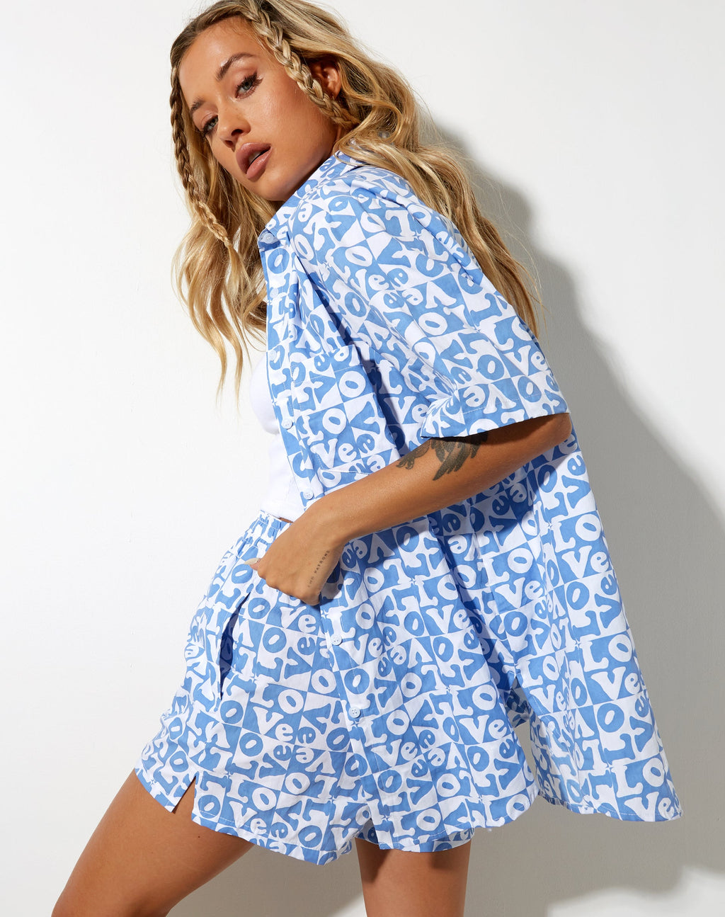 Camicia Smith a maniche corte in Love Checker Blue