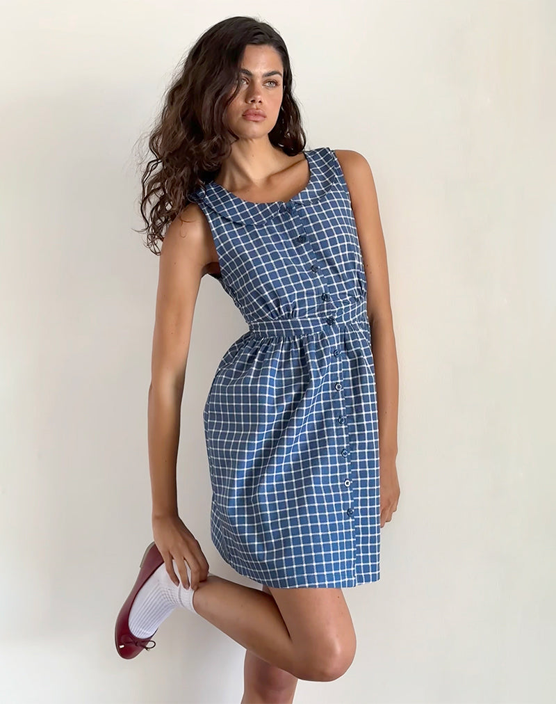 Mini abito Sokasi in tartan blu scuro