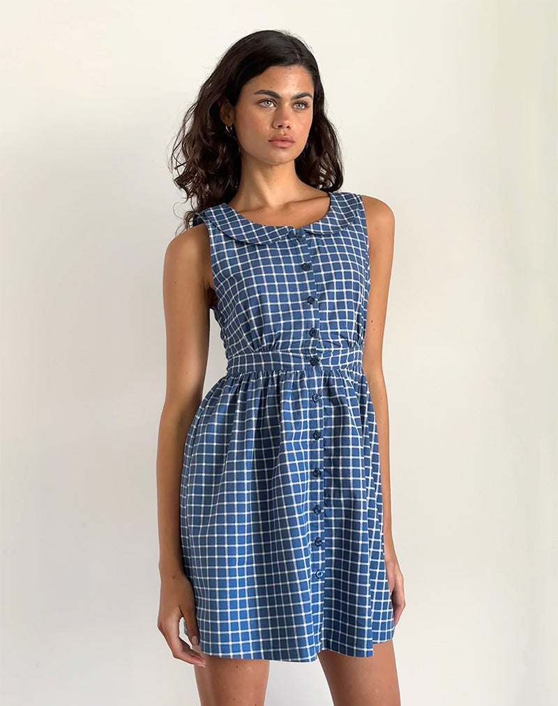 Mini abito Sokasi in tartan blu scuro