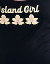 Nero con rilegatura rosa baby e stampa Island Girl