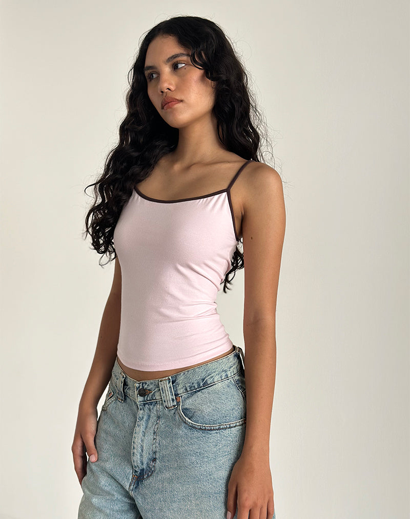 Immagine di Solani Top in rosa chiaro con legatura in mogano profondo