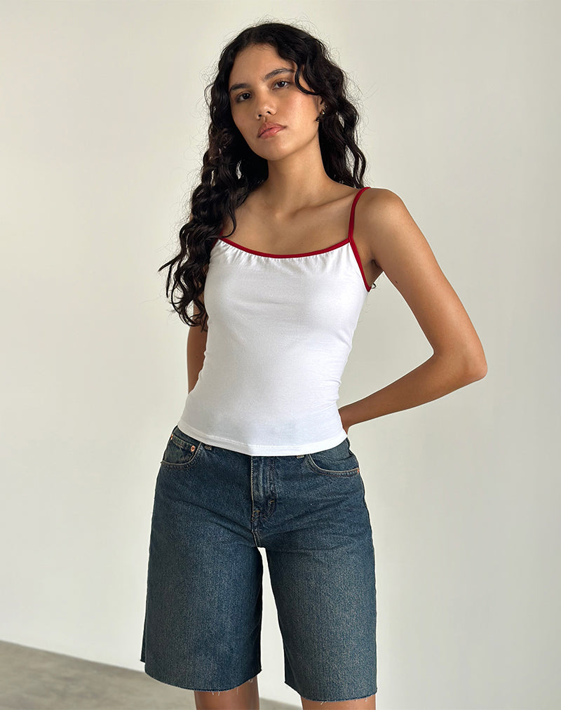 Top Solani in bianco con bordatura in rosso Adrenaline
