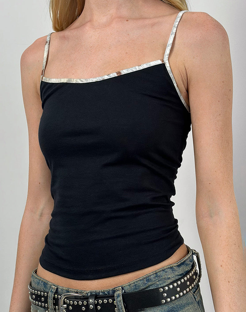 Top Solani nero con rilegatura animalier Bambi