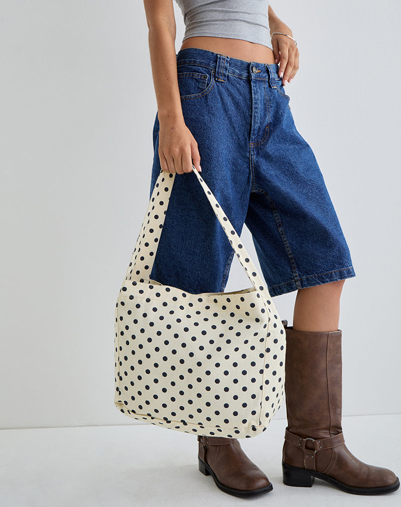 Immagine della borsa Sota in twill a pois in bianco e nero