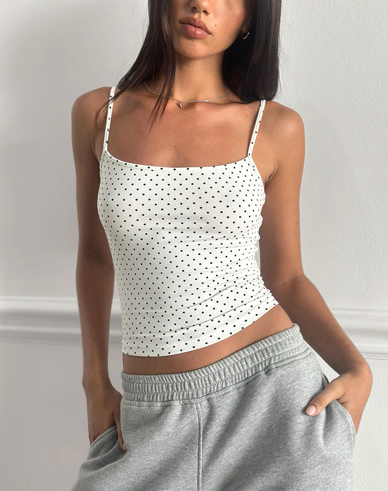 Immagine di Solay Cami Top in bianco con stampa micro polka nera