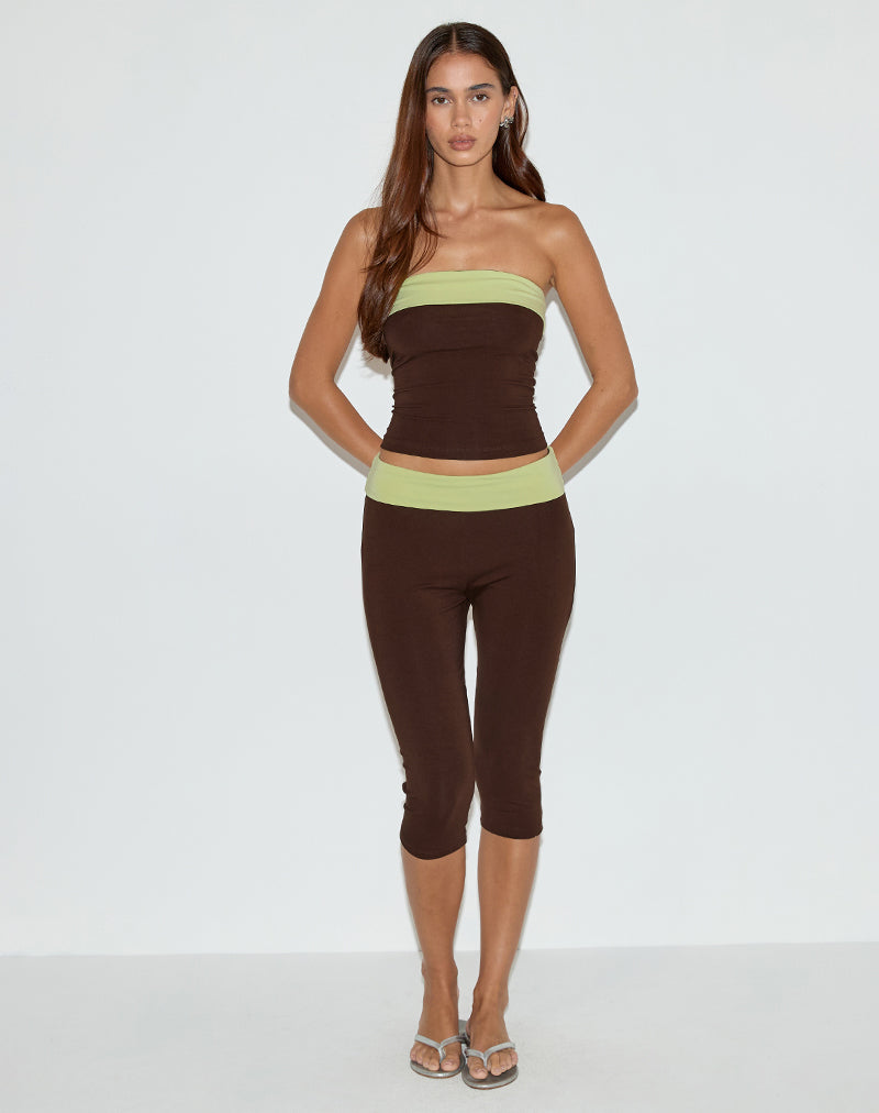 Immagine di Solna Bandeau Top in marrone cioccolato con rilegatura in pistacchio