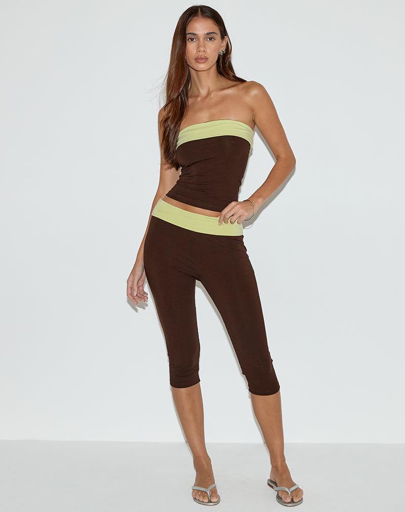 Immagine di Vivah Fold-over Capri in marrone cioccolato con rilegatura in pistacchio