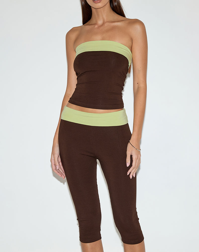 Immagine di Solna Bandeau Top in marrone cioccolato con rilegatura in pistacchio