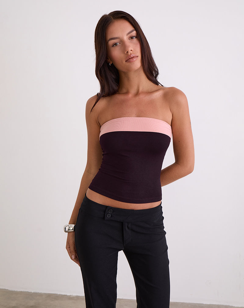 Top a fascia Solna in legno rosso con legatura rosa Lady
