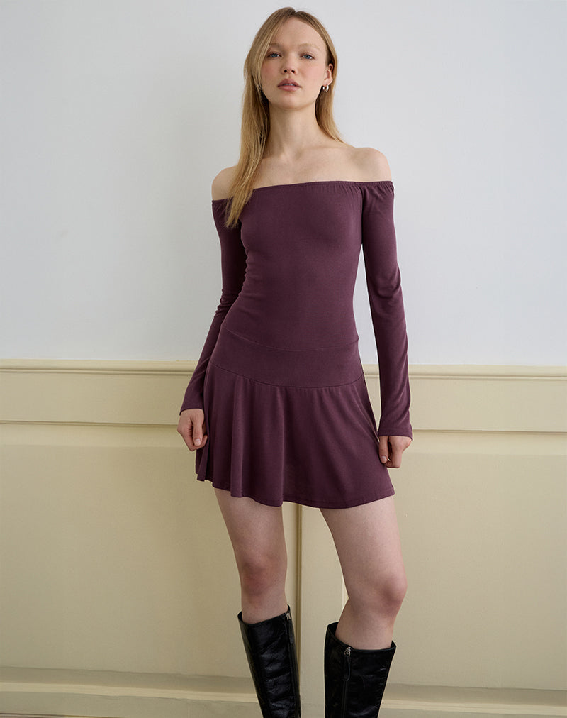 Immagine di Somiah Bardot Mini Dress in Cupro Deep Purple