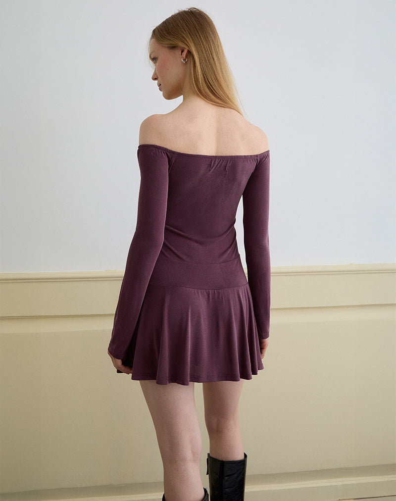 Immagine di Somiah Bardot Mini Dress in Cupro Deep Purple