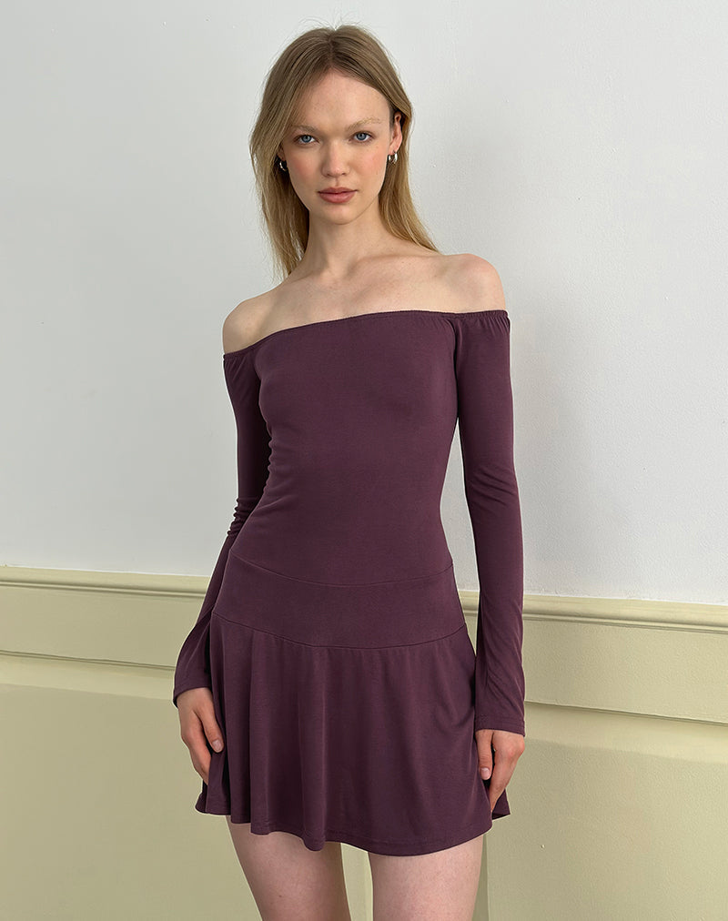 Somiah Bardot Mini Dress in Cupro viola intenso