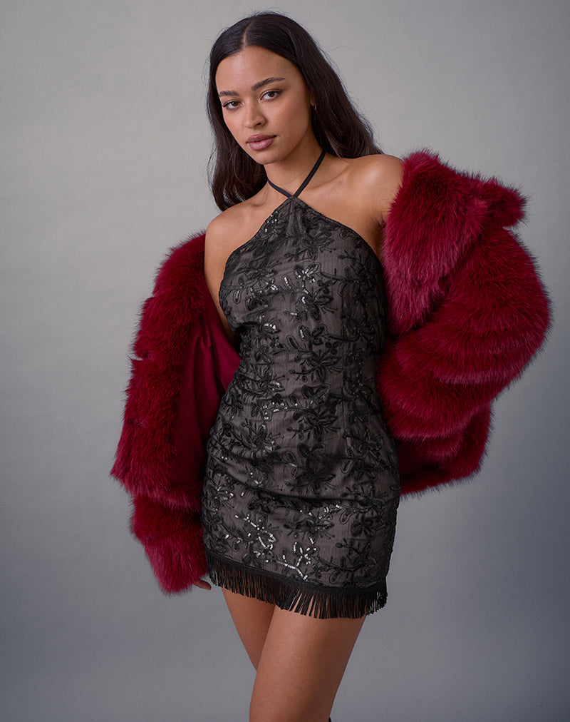 Mini abito Soren in chiffon floreale con paillettes nero