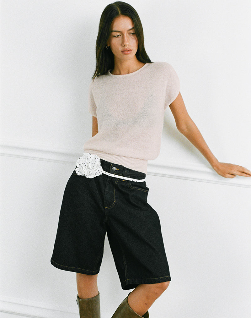 Top Sorin con cintura profonda in maglia ecrù