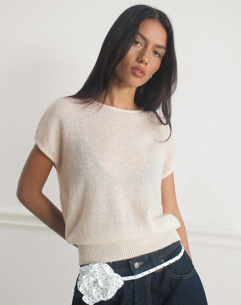 Top Sorin con cintura profonda in maglia ecrù