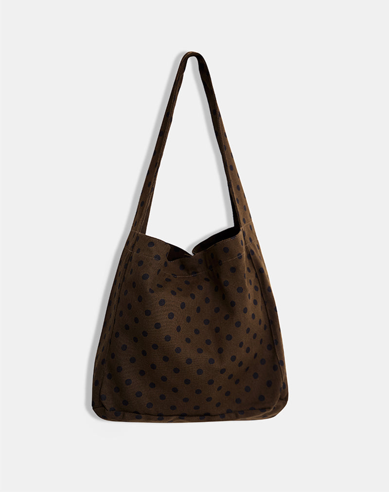 Immagine di Sota Borsa in twill marrone con stampa a pois neri