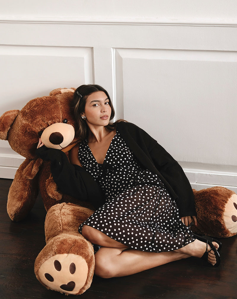 Immagine dell'abito midi Sovira in chiffon nero con stampa a pois minuscoli