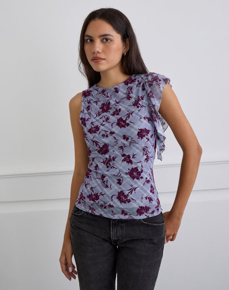 Top asimmetrico Soyan in Lotus Flock Check Lavanda