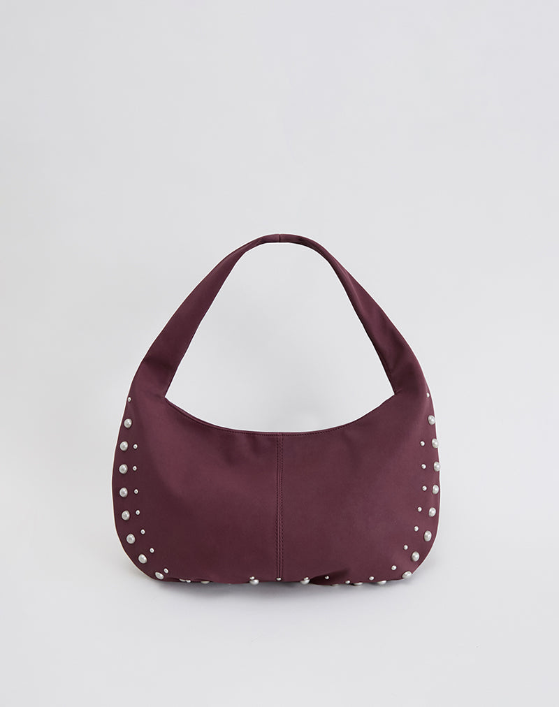 Borsa Slouch con borchie in borgogna
