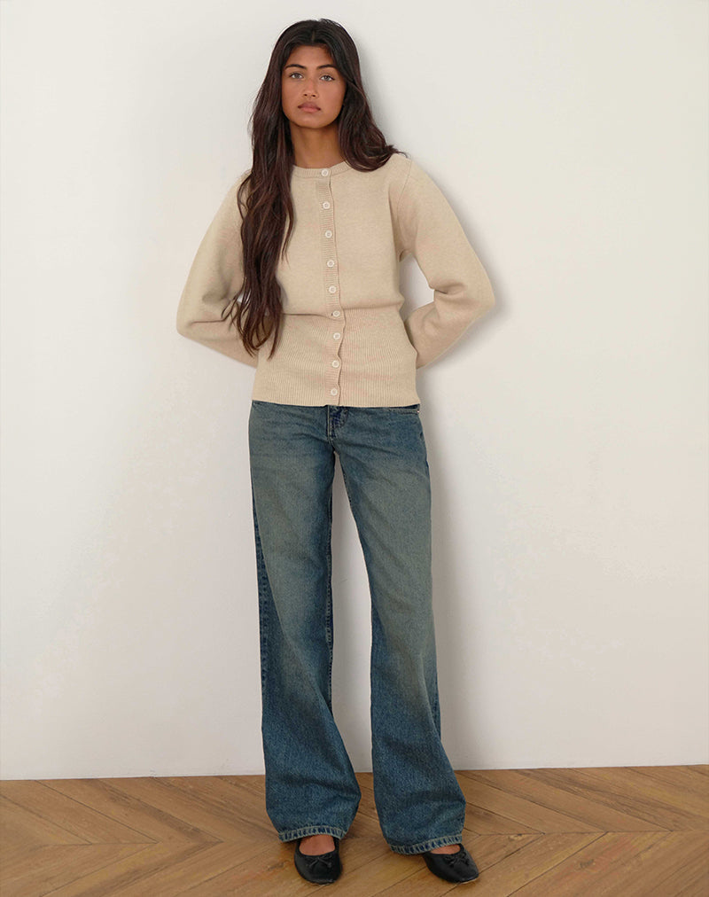 Cardigan Subra con maniche lunghe e orlo a coste in avorio