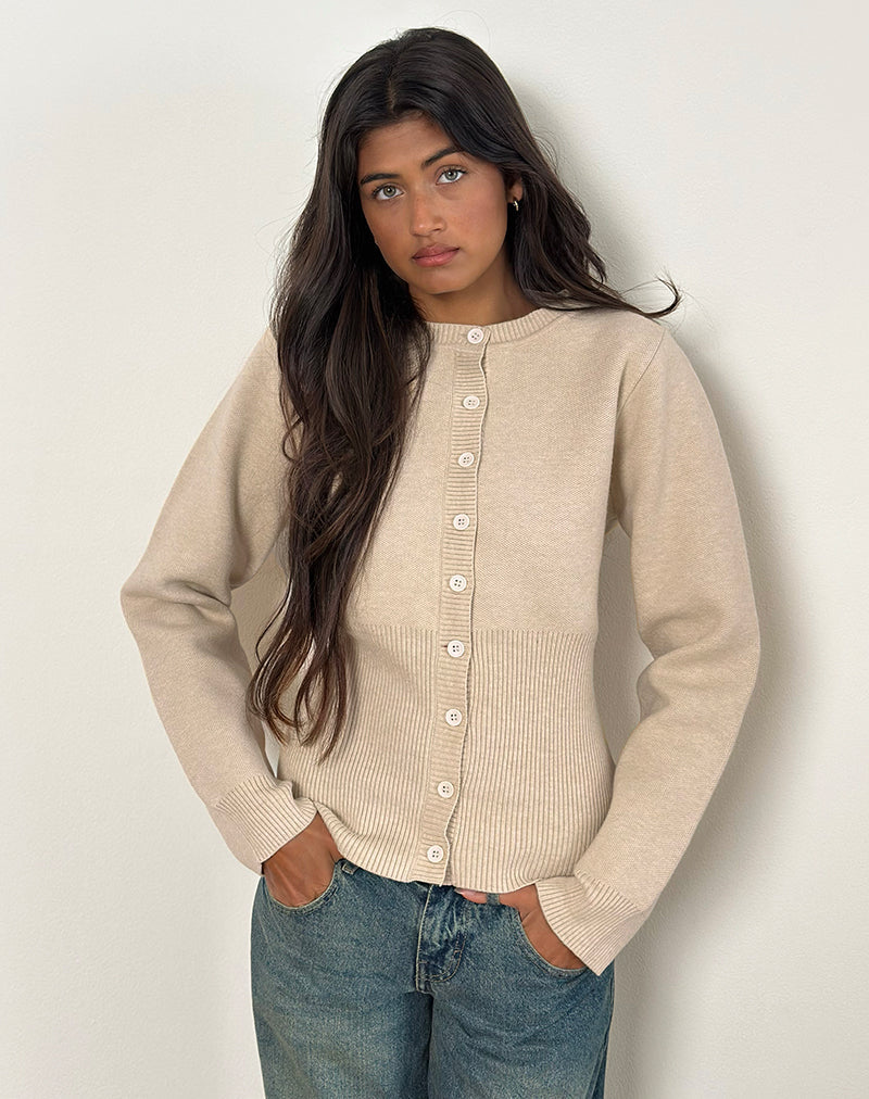 Cardigan Subra con maniche lunghe e orlo a coste in avorio