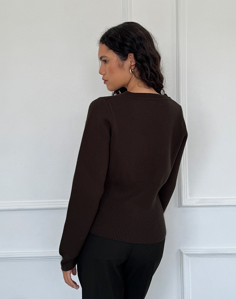 Immagine di Subra - Maglia a maniche lunghe con orlo a coste in cioccolato amaro