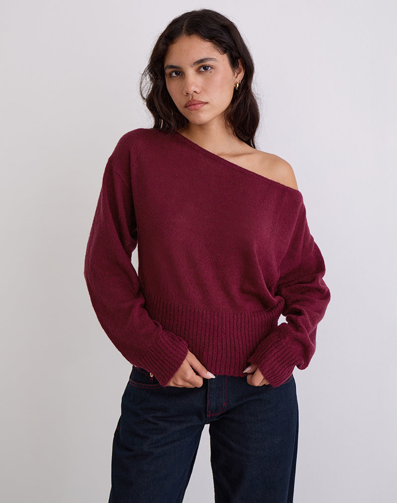 Immagine del maglione asimmetrico Suena in vino