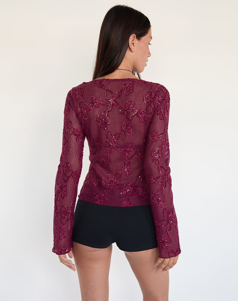 Immagine di Sukita Cardigan in maglia di paillettes Borgogna