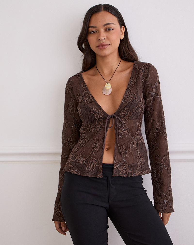 Immagine di Sukita Cardigan in maglia di lustrini marrone scuro