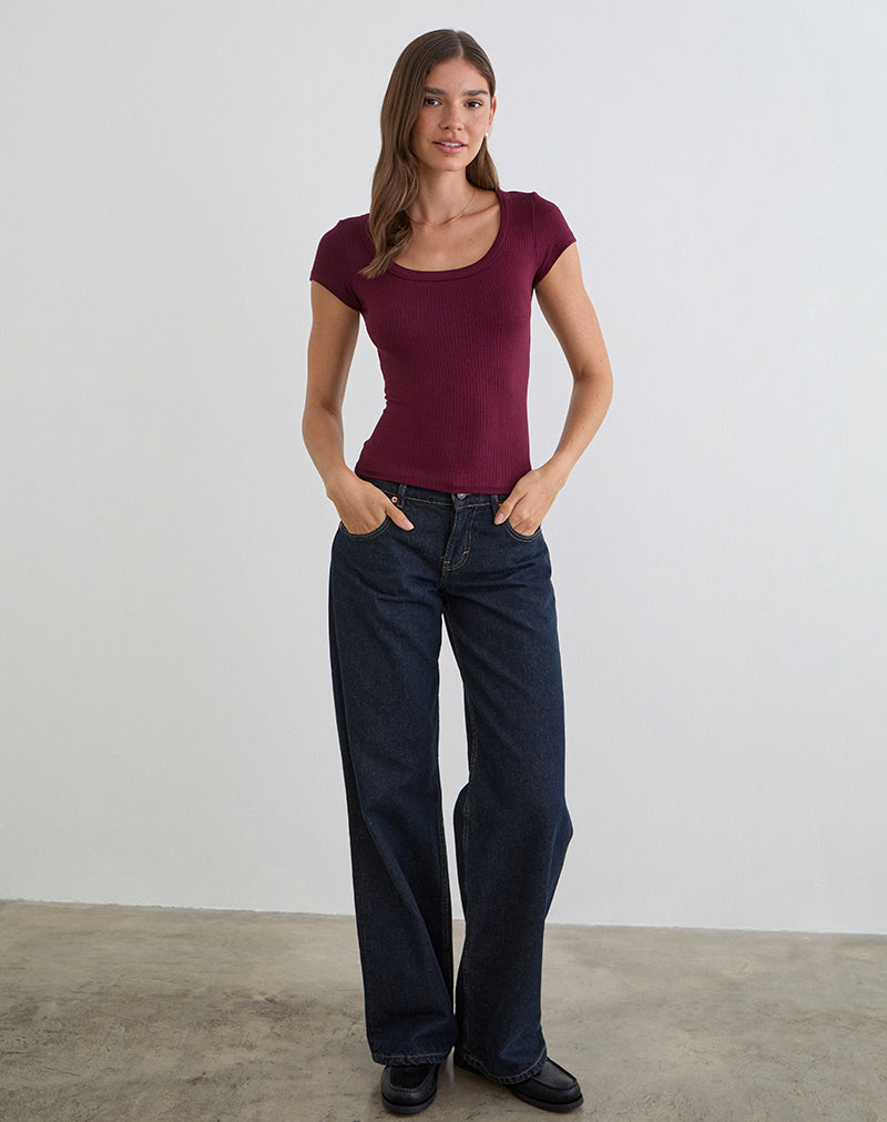 T-shirt Sumala in maglia a coste spesse color vino