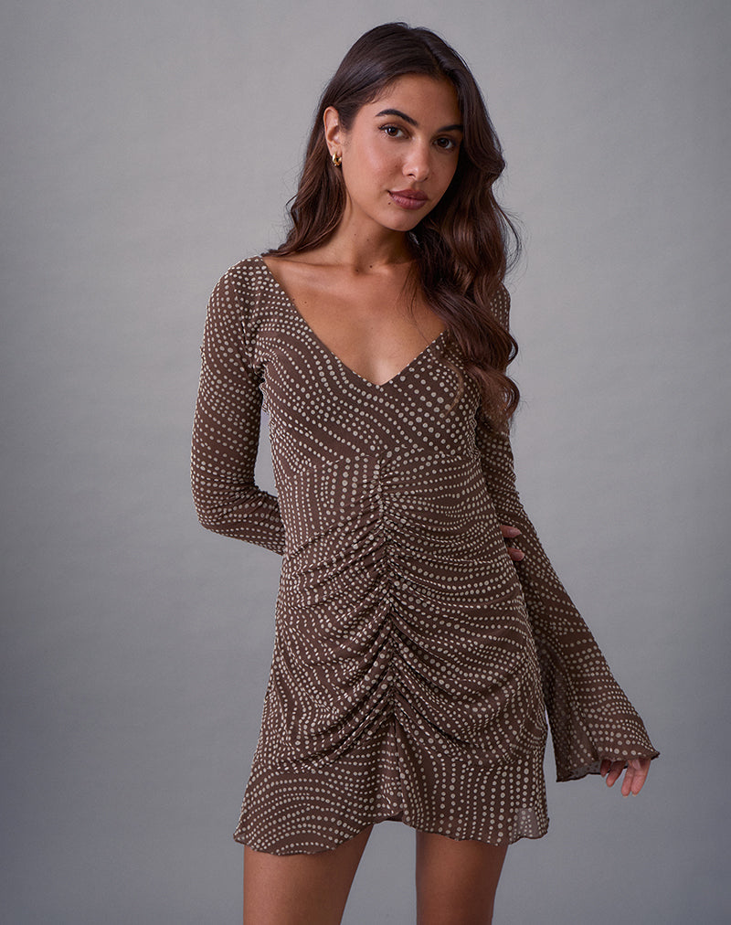 Immagine di Sumiko Mini Dress in Abstract Polka Flock Brown